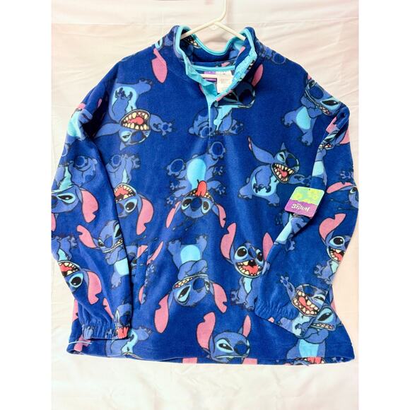 Disney Lilo & Stitch Fleece Jacket Snap-Up Pullover Unisex Size Medium Blue NEW - Picture 1 of 11